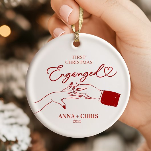 Hand Doodle First Christmas Engaged Keramisch Ornament