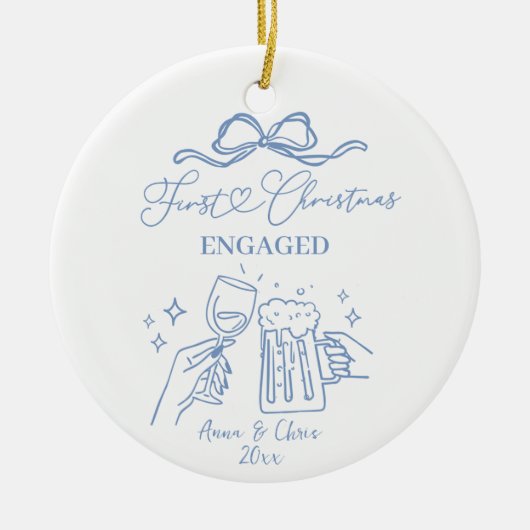 Hand Doodle First Christmas Engaged Keramisch Ornament (Voorkant)