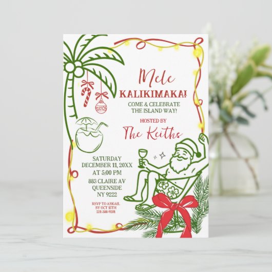 Hand Doodle Hawaiian Christmas Holiday Kaart (Staand voorkant)