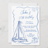 Hand Doodles Grappige Zeilboot Verjaardag Man Kaart (Voorkant)