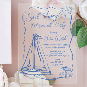 Hand Doodles Quirkyl Sail Weg Pensioenfeestje Acryl Uitnodigingen
