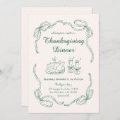 Hand Draw Doodle grillige Thanksgiving Dinner Kaart (Voorkant / Achterkant)