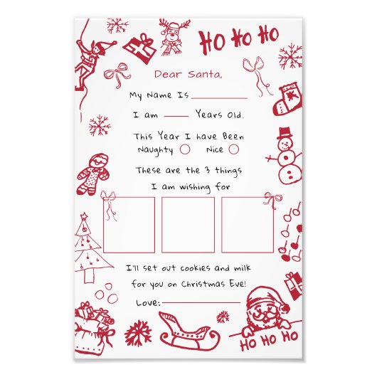 Hand Draw Doodle letter for Santa Foto Afdruk (Voorkant)