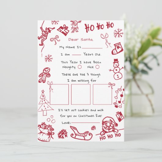 Hand Draw Doodle letter voor Santa, Santa Kaart (Staand voorkant)