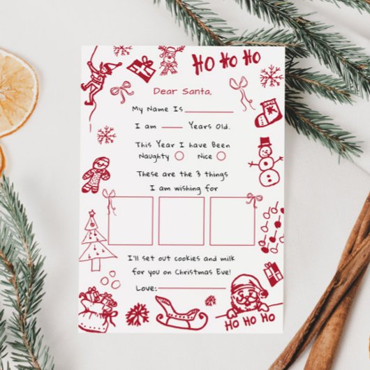 Hand Draw Doodle letter voor Santa, Santa Kaart