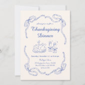 Hand Draw Doodle Whimsical Bow Thanksgiving Diner Kaart (Voorkant)