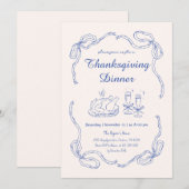 Hand Draw Doodle Whimsical Bow Thanksgiving Diner Kaart (Voorkant / Achterkant)