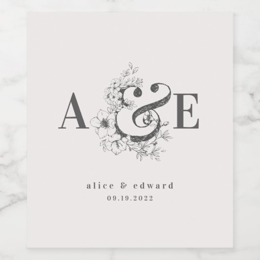Hand draw floral elegant bruiloft wijn etiket (Enkel label)