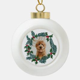 Hand-draw kerstkrans, aanpasbare foto keramische bal ornament