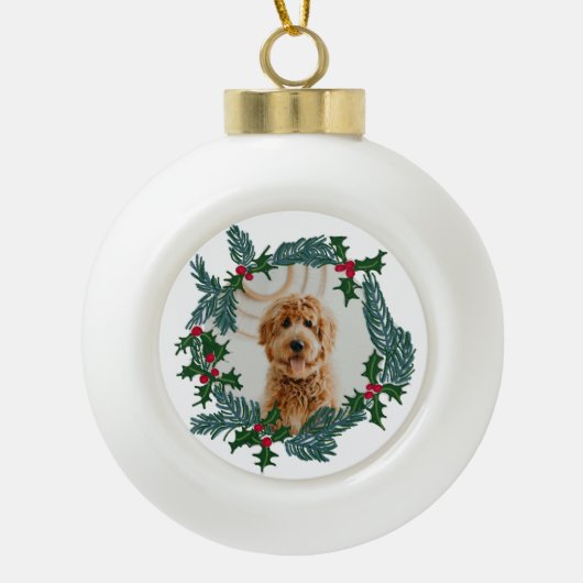 Hand-draw kerstkrans, aanpasbare foto keramische bal ornament (Voorkant)