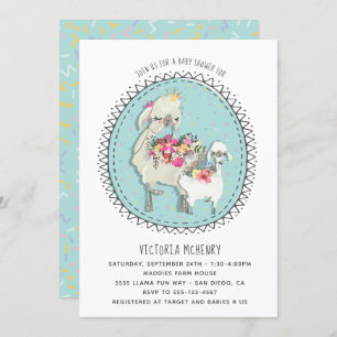 Hand draw Llama Mamma Baby shower Invitation Kaart