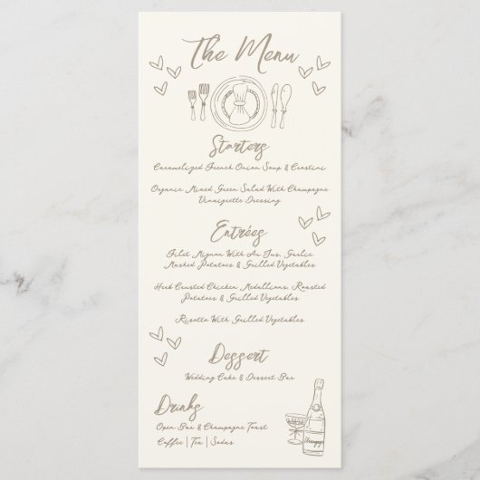 Hand Draw Quirky Whimsical Wedding Menu (Voorkant)