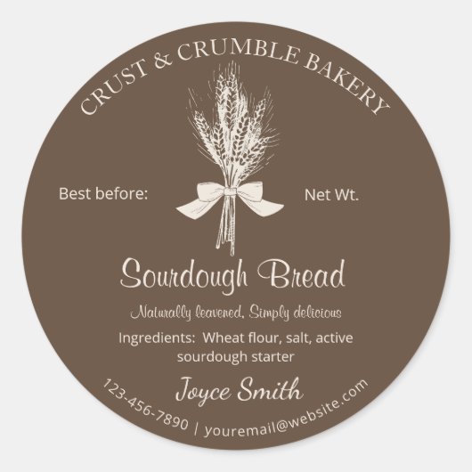 Hand Draw Tarwe Zuurdesem Brood bakken ingrediënte Ronde Sticker (Voorkant)