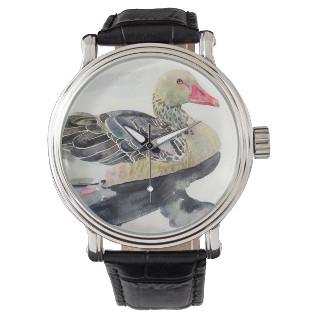 Hand Draw Waterverf Bird, Duck Horloge (Voorkant)
