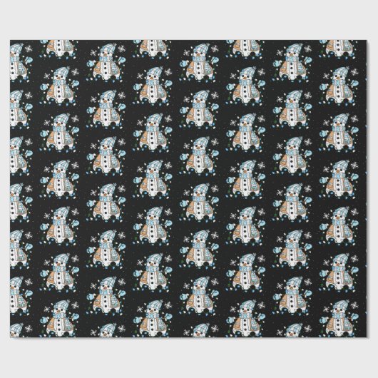 Hand draw Whimsical Snowman Kerstmis Cadeaupapier (Vlak)