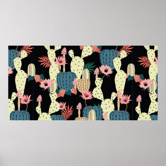Hand drawing Cactus Plant and flowers Seamless Pat Poster (Voorkant)