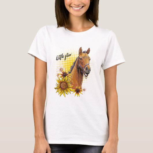 Hand drawing horse with sunflowers t-shirt (Voorkant)
