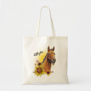 Hand drawing horse with sunflowers tote bag