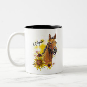Hand drawing horse with sunflowers tweekleurige koffiemok
