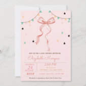 Hand Drawing Pink Bow Stars Baby shower Kaart (Voorkant)