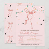 Hand Drawing Pink Bow Stars Baby shower Kaart (Voorkant / Achterkant)