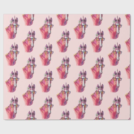 Hand drawing pink Unicorn Cadeaupapier (Vlak)