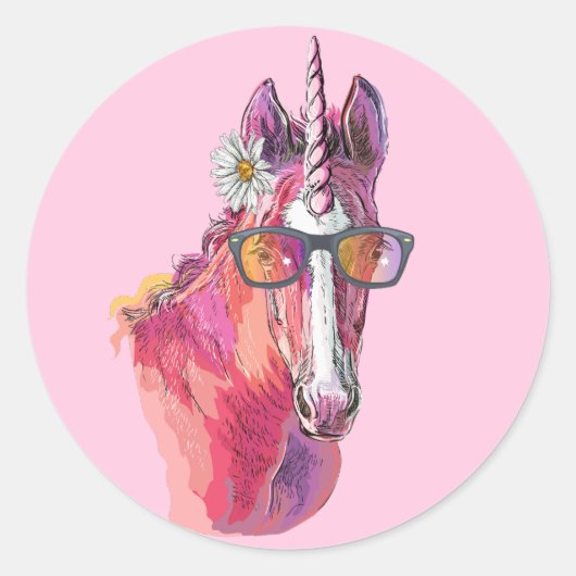 Hand drawing pink Unicorn Ronde Sticker (Voorkant)