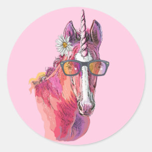 Hand drawing pink Unicorn Ronde Sticker
