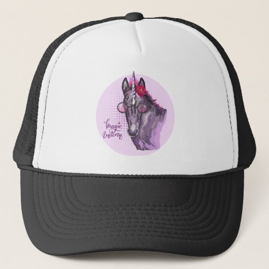Hand drawing purple Unicorn Trucker Pet (Voorkant)