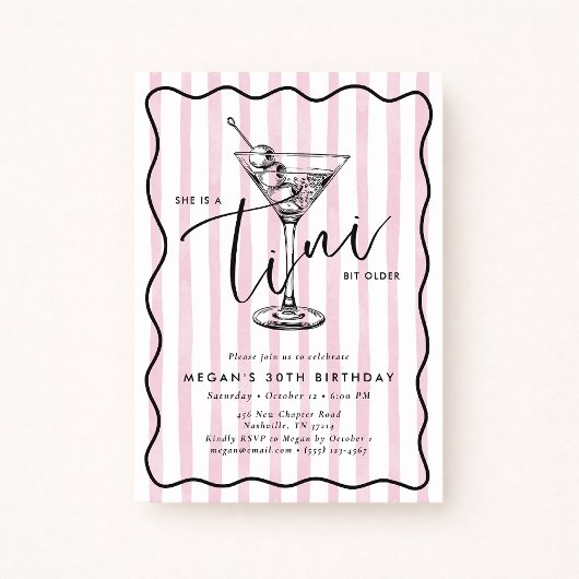 Hand Drawn A Tini Bit Older 30’s Birthday Party Kaart
