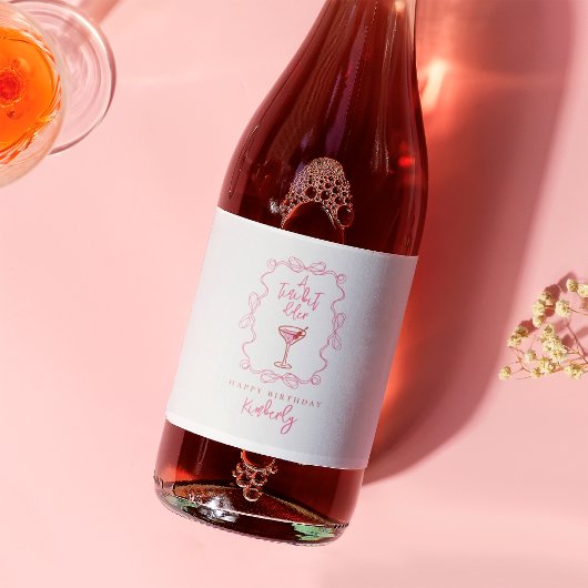 Hand Drawn A Tiny Bit Older Pink Martini Birthday Sparkling Wijnetiket