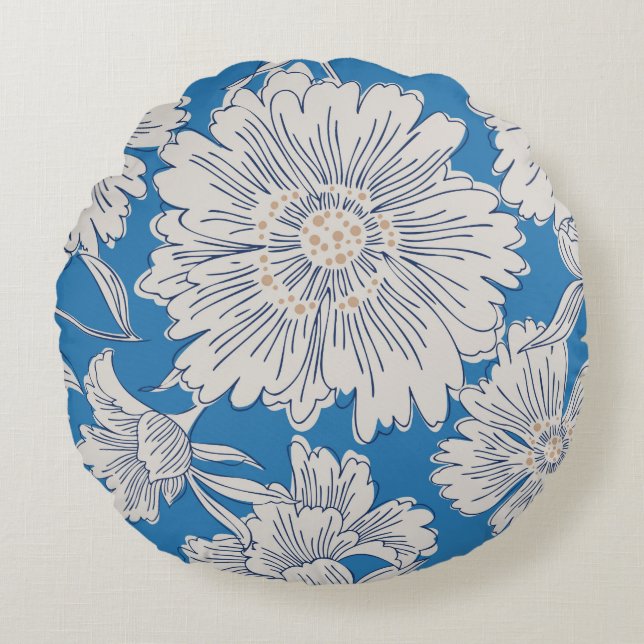 Hand drawn abstract garden flowers. Contour drawin Rond Kussen (Voorkant)