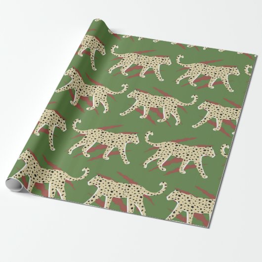 Hand Drawn Abstract Leopard Cheetah met Animal Sk Cadeaupapier (Uitgerold)