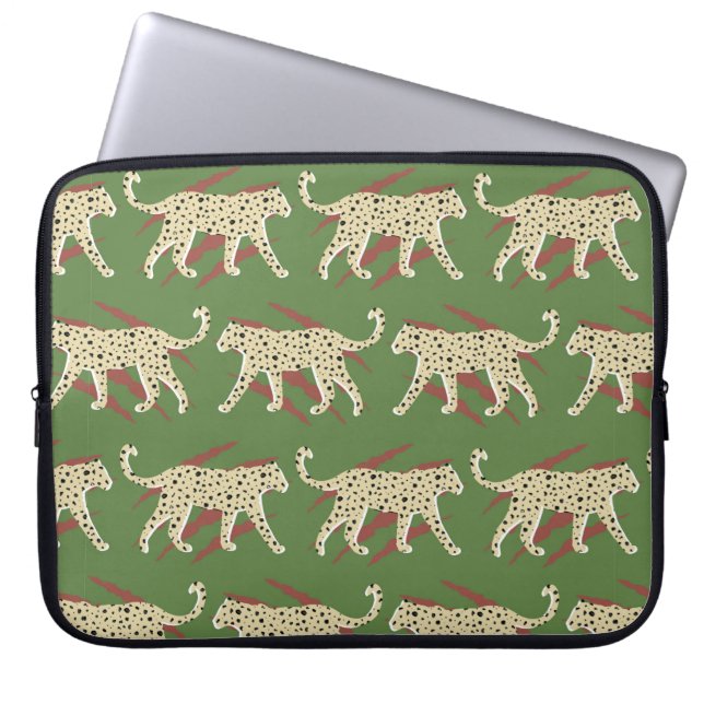 Hand Drawn Abstract Leopard Cheetah met Animal Sk Laptop Sleeve (Voorkant)