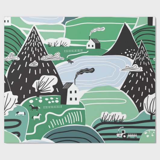 Hand drawn abstract scandinavian graphic illustrat cadeaupapier (Vlak)