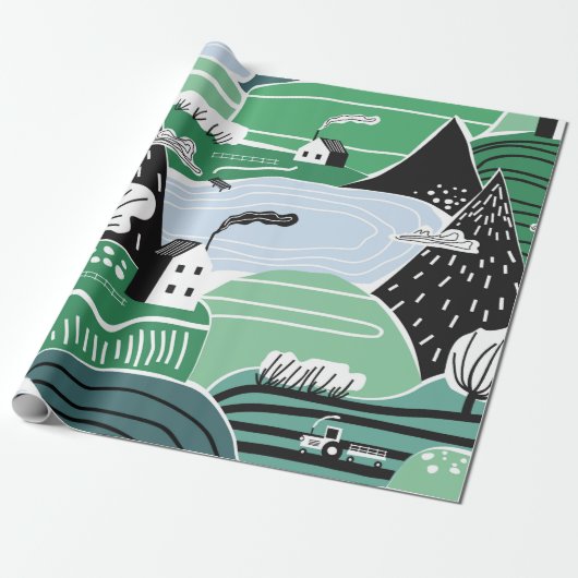 Hand drawn abstract scandinavian graphic illustrat cadeaupapier (Uitgerold)