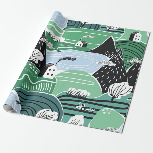 Hand drawn abstract scandinavian graphic illustrat cadeaupapier (Uitgerold)