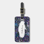 Hand-Drawn Abstracte Zwarte Cirkels, Blauw, Paars, Bagagelabel (Voorkant verticaal)