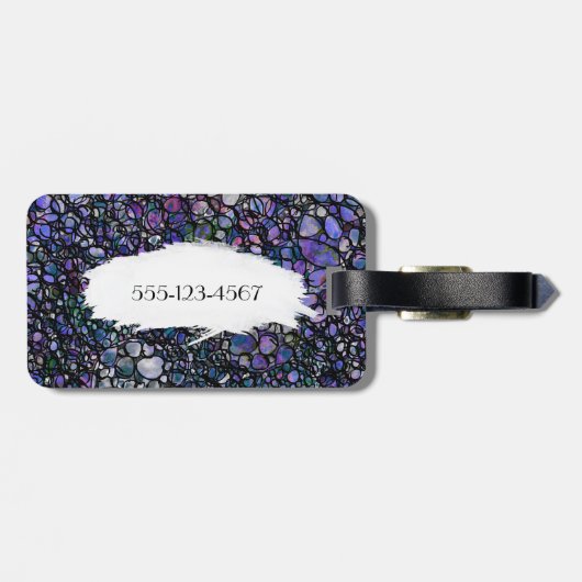 Hand-Drawn Abstracte Zwarte Cirkels, Blauw, Paars, Bagagelabel (Achterkant horizontaal)