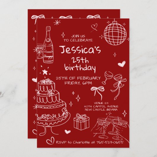 Hand Drawn Adult Handwritten Scribble Birthday  Kaart (Voorkant / Achterkant)