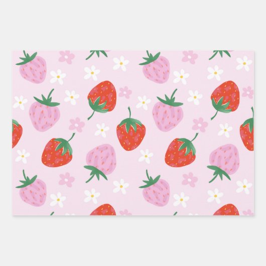 Hand-Drawn Aesthetic Strawberry Seamless Pattern Inpakpapier Vel (Voorkant 2)
