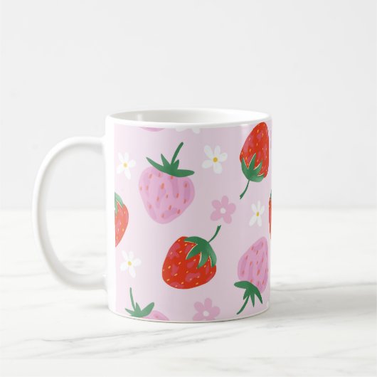  Hand-Drawn Aesthetic Strawberry Seamless Pattern Koffiemok (Links)