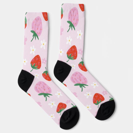 Hand-Drawn Aesthetic Strawberry Seamless Pattern Sokken (Rechts)
