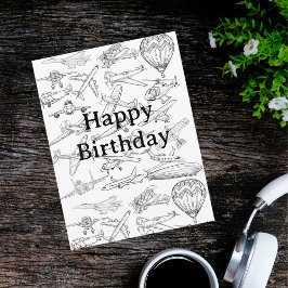 Hand drawn Airplanes Aviation Pilot Aviator Fun Briefkaart