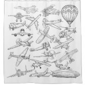 Hand drawn Airplanes Aviation Pilot Aviator Fun Douchegordijn (Voorkant)