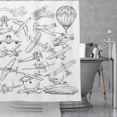 Hand drawn Airplanes Aviation Pilot Aviator Fun Douchegordijn