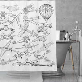 Hand drawn Airplanes Aviation Pilot Aviator Fun Douchegordijn