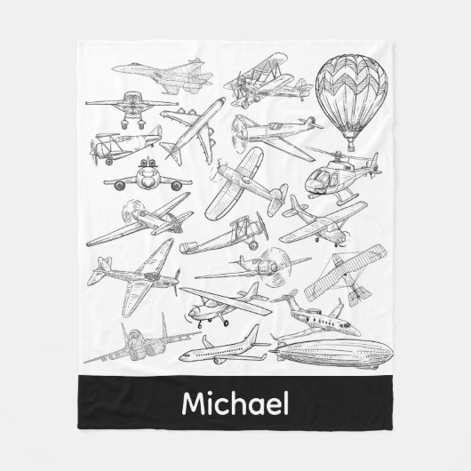 Hand drawn Airplanes Aviation Pilot Aviator Fun Fleece Deken (Voorkant)