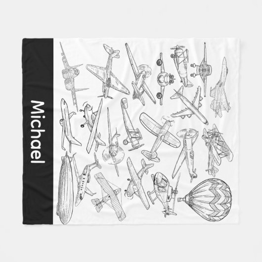 Hand drawn Airplanes Aviation Pilot Aviator Fun Fleece Deken (Voorkant (Horizontaal))