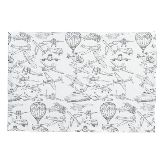 Hand drawn Airplanes Aviation Pilot Aviator Fun Kussensloop (Achterkant-Links)